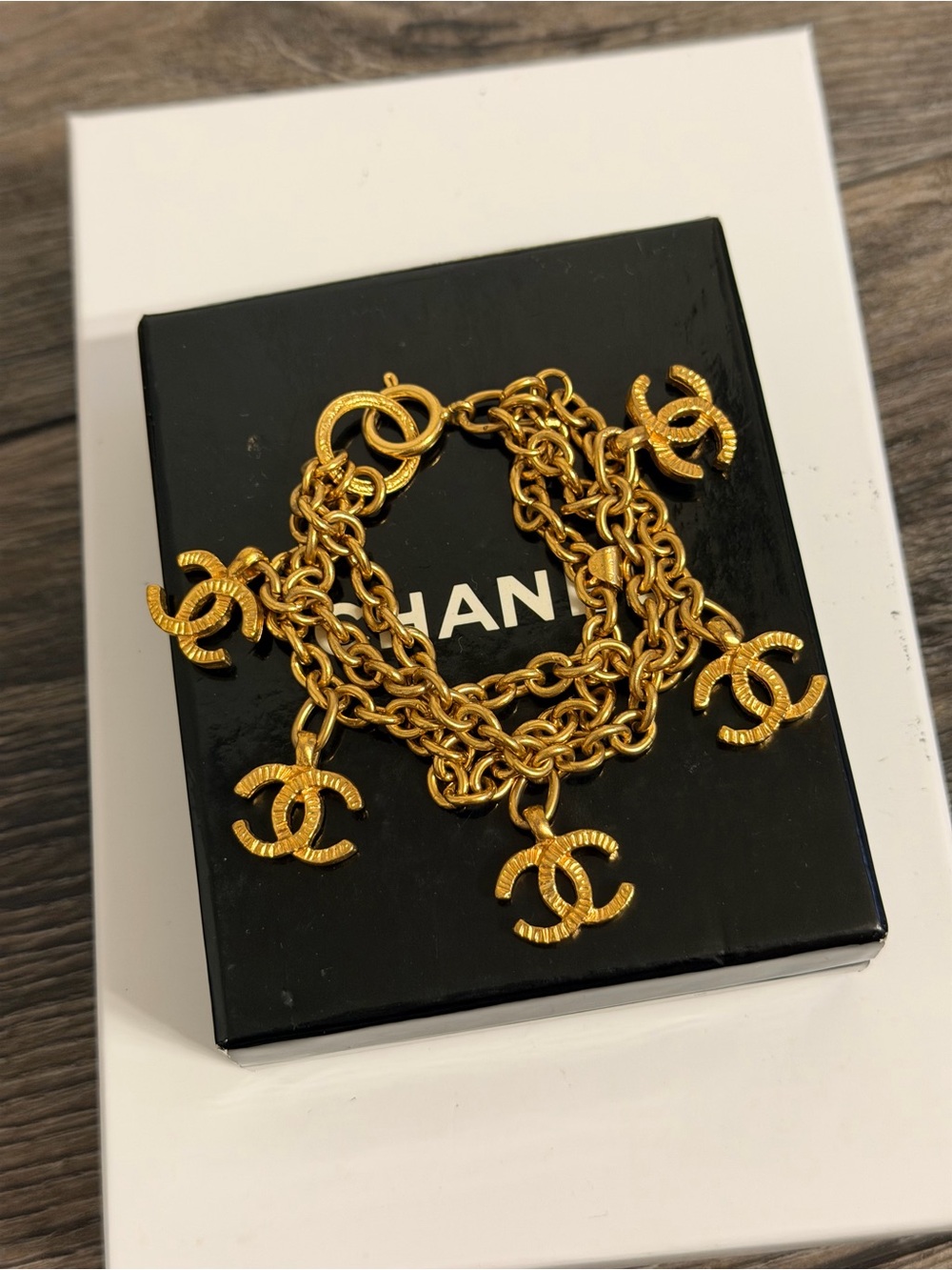 Chanel Vintage Gold Multi Strand CC Charm Bracelet
